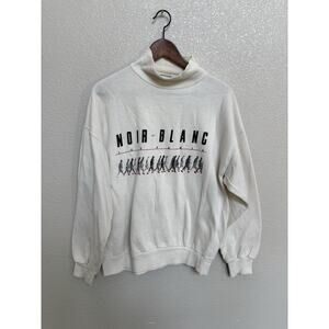 Vintage 80s/90s IOU Paris Noir Et Blanc Ivory white Mock Neck Sweatshirt Large